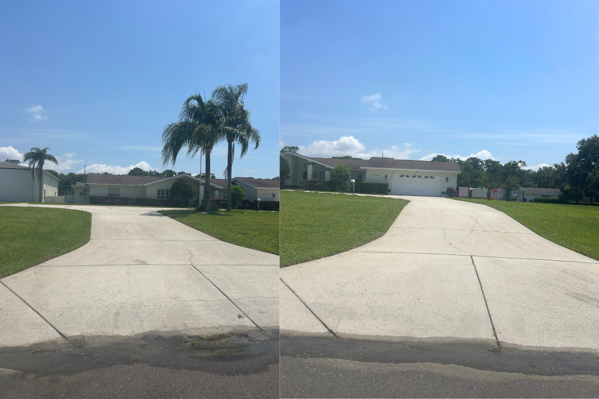 Before and after driveway pressure washing in Clearwater, FL by H2O Pressure Washing LLC